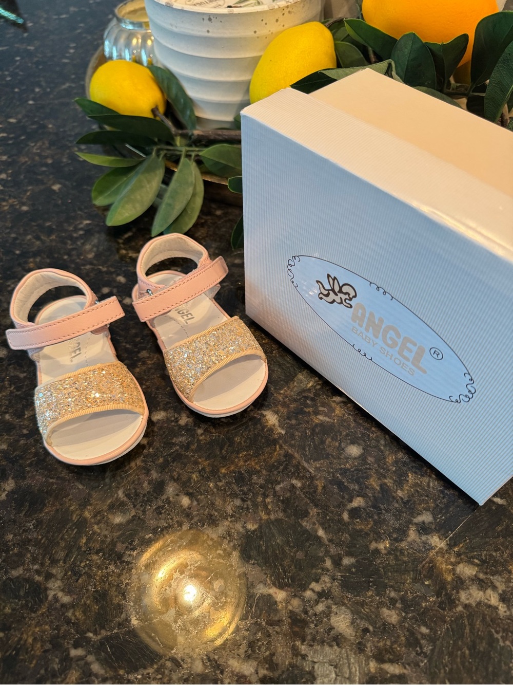 Angel Kids Soft Pink Glitter Strap Sandals 🤍 Easy off and on
